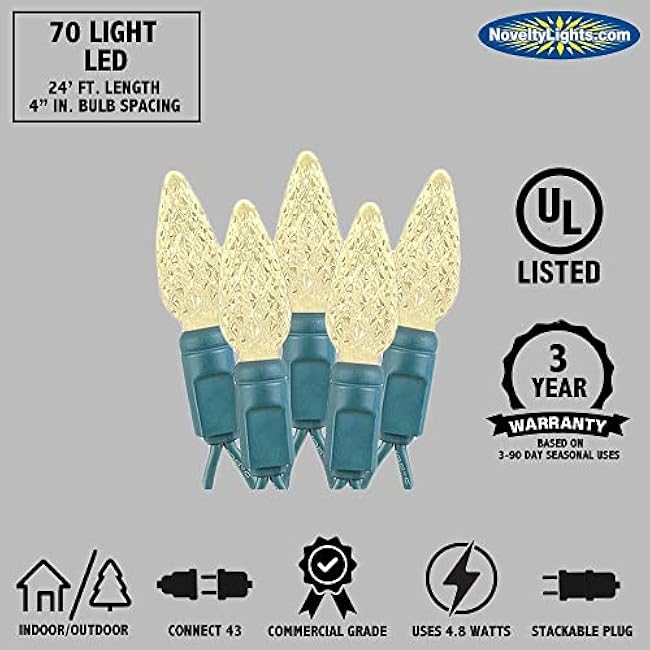 Novelty Lights 24FT 70 LED C6 LED Christmas String Lights, Outdoor Christmas Tree Commercial Grade LED String Lights, Permanent Christmas Lights Outdoor Tree Decorations Outdoor (Blue/Orange)