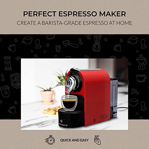 Chefwave Mini Espresso Machine Compatible With Nespresso Pods (Red) Bundle With Programmable, One-Touch, Water Tank With Pod Holder, 2 Double-Wall Glass Cups And 20 Bestpresso Intenso Coffee Capsules #TOP3