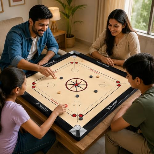 Image of Premium Wooden Carrom Board for Family Fun Indoor Game Smooth Playing Surface Durable Construction Easy Coin Glide Board Game for Kids & Adults (30 INCH)