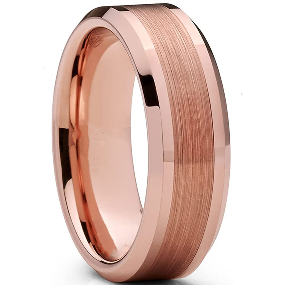 AONEW8mm Rose Gold Stainless Steel Ring for Men Women Engagement Wedding Bands Brushed Matte Finish Beveled Edges Polished Comfort Fit Size 6-13