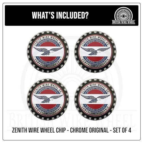 Image of Zenith Chrome Metal Wheel Chip Emblems (Set of 4) | Triple Chrome Plated Solid Metal Wheel Chip Emblems, 2.25 inch | for Lowriders with Cut or Recessed Knock Off Spinner Caps