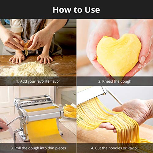 Pasta Maker, Metluck Stainless Steel Pasta Machine Manual Roller Pasta Maker With 8 Thickness Settings For Spaghetti Linguine Fettuccine Lasagne, Includes Dough Cutter & Hand Crank #TOP5