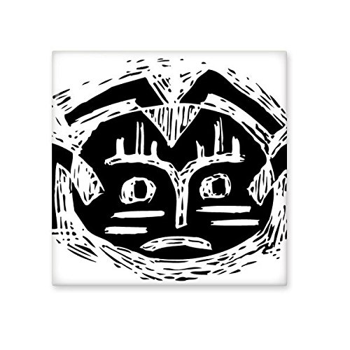 Cercle effrayant noir motif totem tattoo sur carreau céramique bisque carré