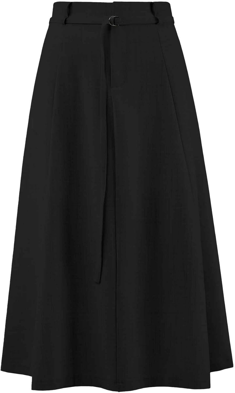 Women's A-Line Skirt with Pockets Elastic High Waist Maxi Skirt