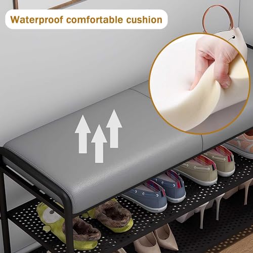 Banc à chaussures avec coussin moelleux et double étagère de rangement compacte