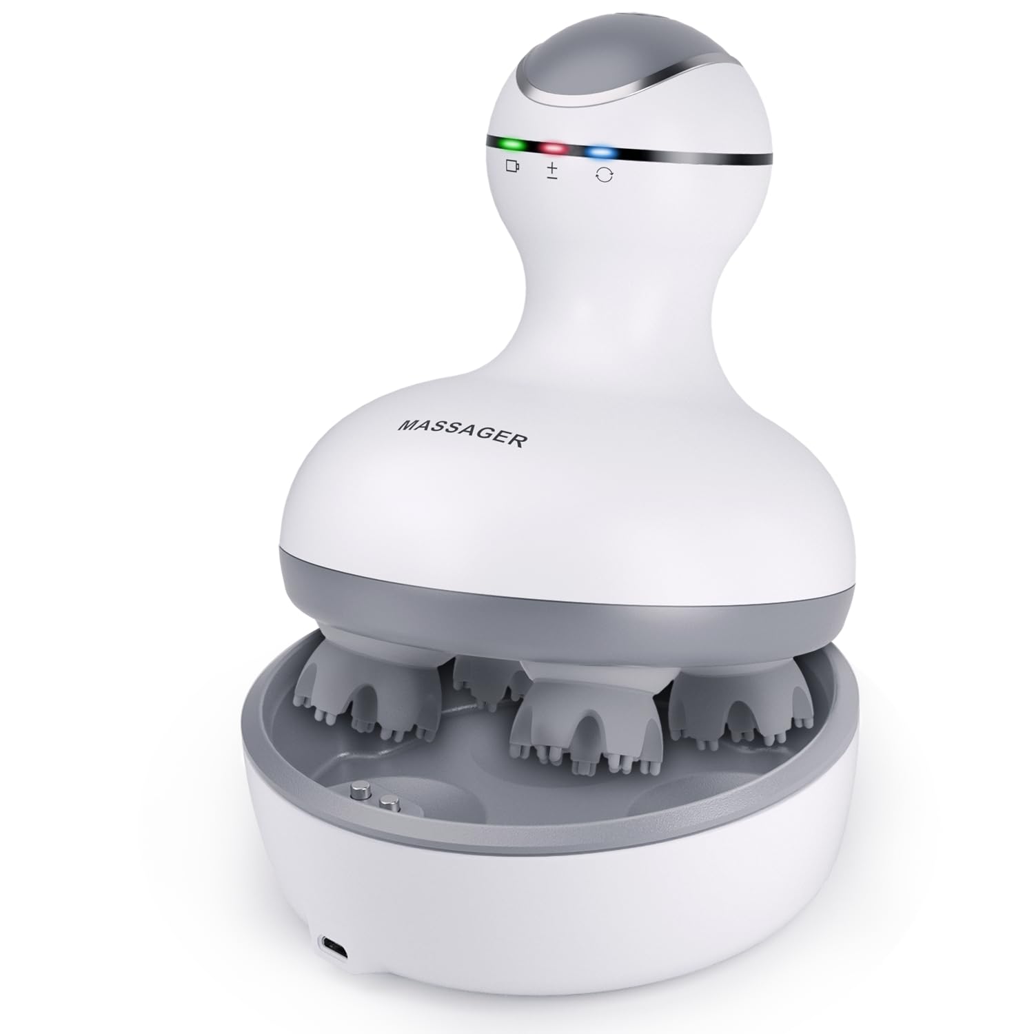 Masajeador Eléctrico de cabelludo Masajeador Inalámbrico para el Cuero Cabellud, Scalp Massager con 8 Cabezales de Masaje para Estimular el Crecimiento del Cabello, Impermeable, Recargable.