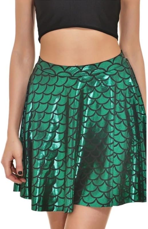 Girls Skater Skirt Mermaids Fish Scale Mini High Waist Pleated Flared Kids Party