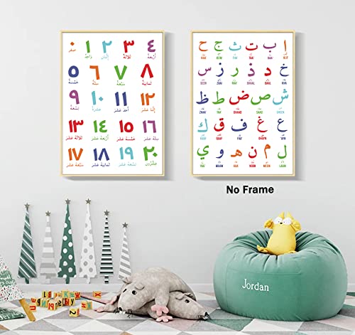 Arabic Islamic Wall Art Colorful Inspirational Quotes Wall Art Nursery Canvas Wall Decor Arabic Letters Alphabets Numerals Poster Prints Numbers Wall Art Kids Education Wall Poster 16X24Inch No Frame #TOP6