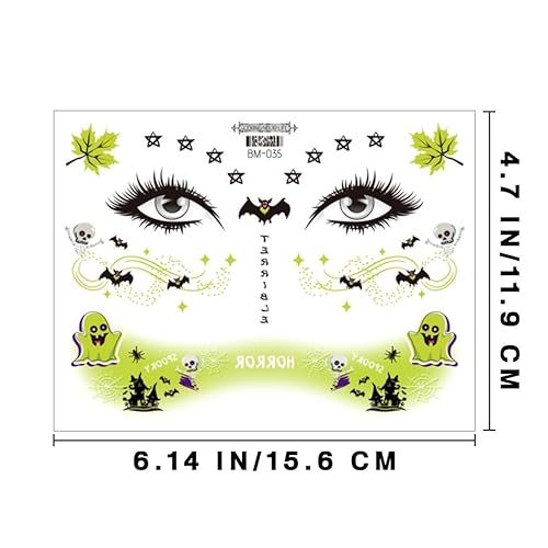 Miniatura 6 de Uranian Tatuajes temporales de Halloween, tatuajes de maquillaje de pecas, telaraña, murciélago, fantasma, calcomanías de maquillaje de cara