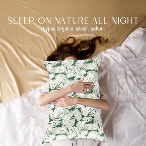 ZIMASILK 100% Pure Mulberry Silk Pillowcase for Hair and Skin Health,Both Sides 19 Momme Silk Floral Print,1pc (Standard 20''x26'',White Leaves)