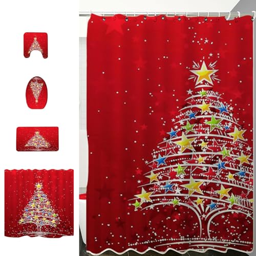 Ensemble de rideaux de douche de Noël avec tapis de sol absorbant - 4