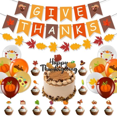 GXGM Conjunto de decoração de hanksgiving, tema de abóbora de folha de ácer de outono de ação de graças, banners, balões, festa de decoração de bolos