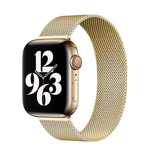 KAMINRUN Mesh Metallbänder Kompatibel mit Apple Watch Band 42mm 44mm 45mm 49mm, Edelstahl Magnetic Loop Armband für iWatch Ultra/2 Series SE 9/8/7/6/5/4/3/2/1 Männer Frauen(Gold)