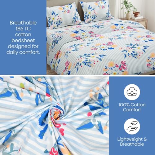 Image of Haus & Kinder Bedsheet for Double Bed King Size, 108 * 108 Inches King Size Bed Sheet Cotton with 2 Pillow Covers 186TC Cotton Bedsheets - Floral Tapestry