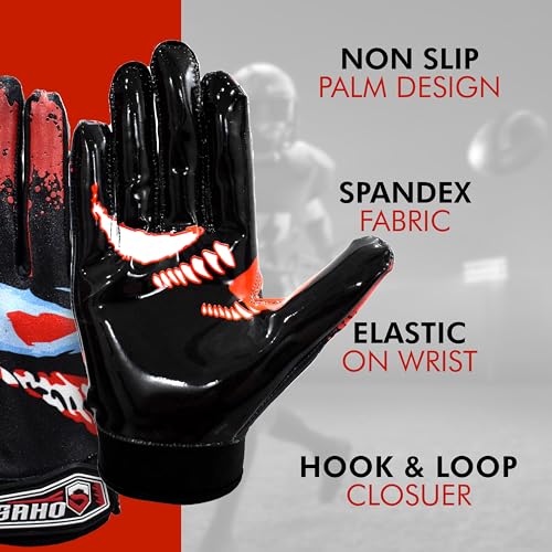 Villian Football Gloves - Tacky Grip Skin Tight Enhanced Performance Football Gloves - Pro Elite Super Sticky Receiver American Football Gloves - Adult & Youth Sizes (Youth - M/L) - Thumbnail 5