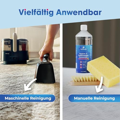 Primavella - Polsterreiniger Konzentrat für Nasssauger - 1 l - Reinigungsmittel für Waschsauger - Flecken- und Geruchsentferner für Sofa, Autositze, Teppich, Matratze