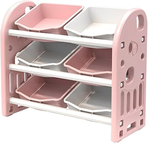 Vista 19 de Organizador de almacenamiento de juguetes para niños, estantes de 3 niveles, organizador de almacenamiento multifuncional para niños con 6