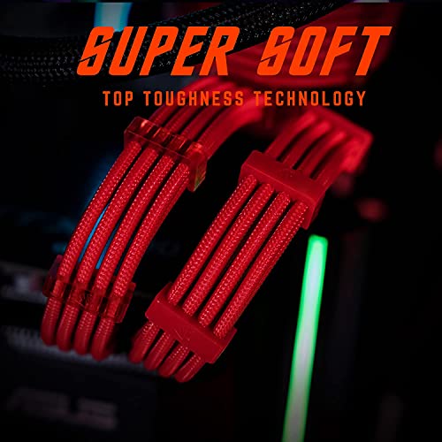 Image of AsiaHorse 18AWG PSU Cable Extension Sleeved Custom Mod GPU PC Audio Video Power Supply Soft Braided Cables with Two Color Comb Kit 24P /8P to 6+2P / 8P to 4+4P 30CM