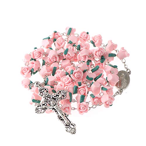 Rosary Beads Catholic - 6 Color, Confirmation Gifts for Teenage Girl, Polymer Clay Rose Necklace Jewelry, Silver Alloy Cross Necklace for Women, Gifts for Women3