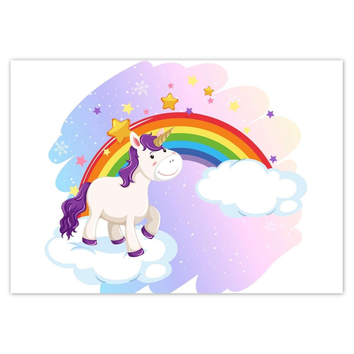 Papier peint intissé arc-en-ciel et licorne fresque murale 312 x 219 cm