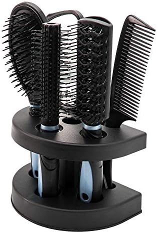 5pcs Hair Brush Comb Set Women Ladies Hair Care Gift Set Brush with Hair Brush,Comb,Mirror,Hair Care Massage Brush And Holder Stand for Adults & Kids (Blue)
