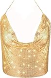Gold Sexy Tops for Women Sparkly Deep V Neck Crop Tank Tops Cami Body Chain Fashion Top 50 * 30CM(Gold)