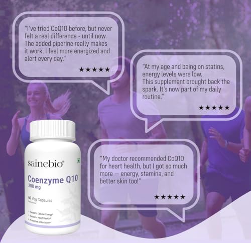Image of Sainebio Coenzyme Q10 200 mg - High Absorption CoQ10 Supplement - Natural Energy Support - Heart & Cellular Health - 60 Capsules - Pack of 2