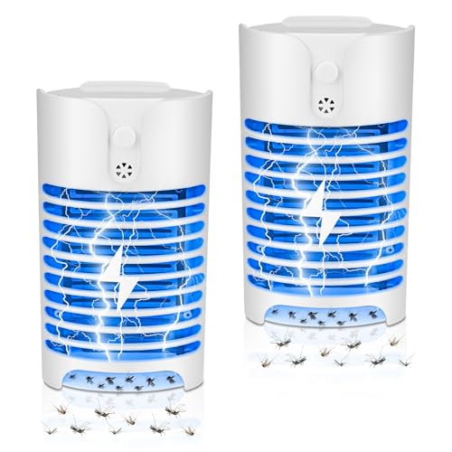 Insektenvernichter Elektrisch 2 Stück, Mückenlampe mit UV Licht, Plug-in-Blaulicht Insektenfalle Keine Giftigen Chemikalien, Tragbarer Fliegenfalle...