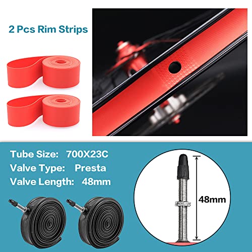 Simeiqi 700X23C Road Bike Tires 2 Tubes 2 Levers 2 Rim Strips And 8 Pcs Gluless Patches Kit City Bike Tires(700X23) #TOP3