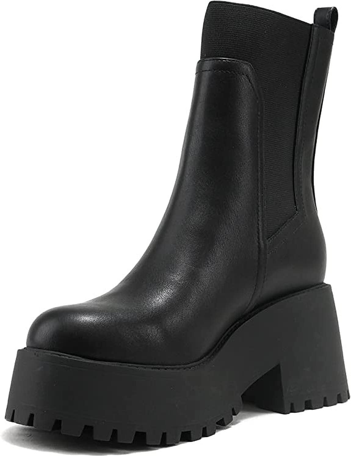 Soda Native Womens Lug Sole Chelsea Boots Elastic Chunky Block Heel Ankle Bootie Black-N9