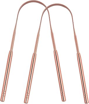 Xspring Dil Kaz y c , 2 Adet Paslanmaz  elik Dil Temizleyici Seti,%100 BPA  ermeyen, U  eklinde Ergonomik Tasar m, Yeti kinler ve  ocuklar  in A z Kokusu Giderici Alt n Renk