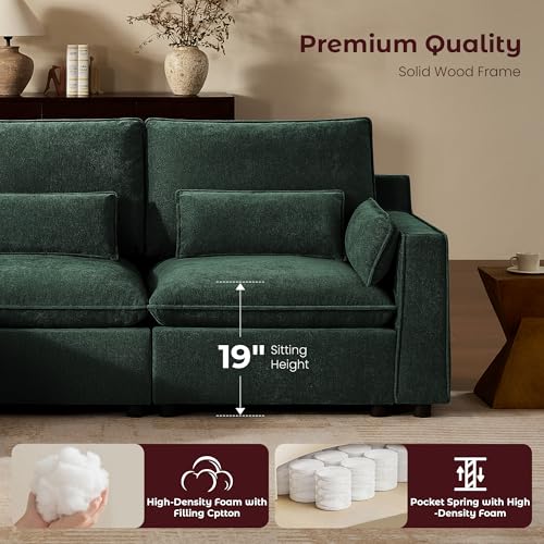Image of WorthFurni Modern Modular Sectional Sofa,103 inch U Shape Minimalist Couch with Storage Ottoman,Comfty 4 Seat Sofa for Living Room,Green Chenille