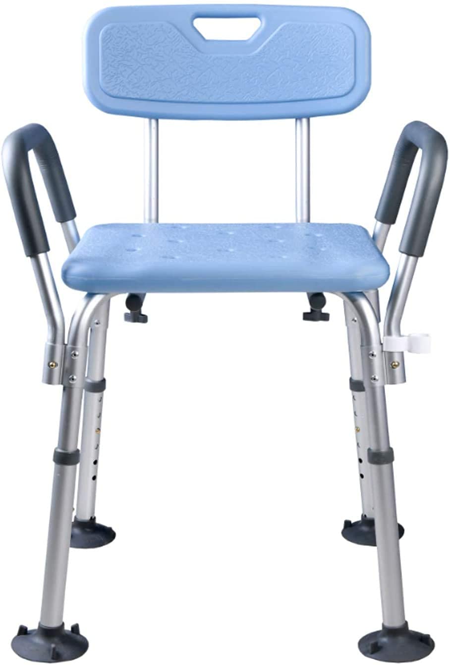 Silla de ducha de altura ajustable, taburete de seguridad antideslizante con brazos y respaldo para personas mayores y discapacitados, soporta hasta 150 kg, ayuda de ducha ideal para personas mayores