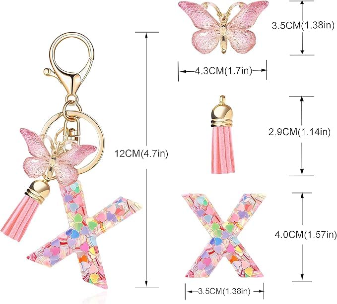 Image of GEOCARTER Lightweight Fashion Initial Letter Key Ring with Butterfly Pendant & Tassel, Stylish Purse Charm for Handbags, Car Keys, Gifts for Girls & Women