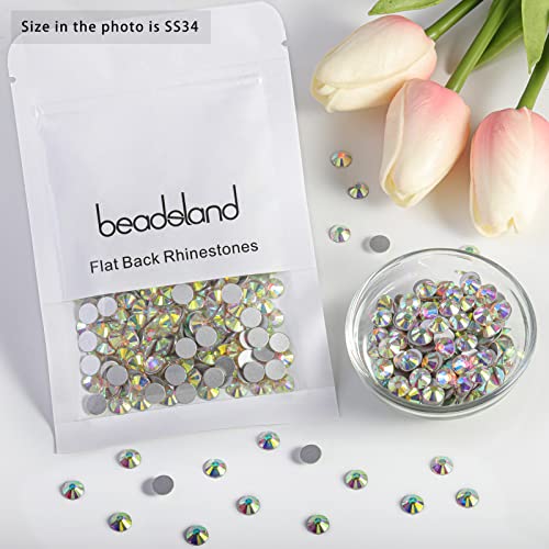 beadsland Flat Back Crystal Rhinestones Round Gems for Nail Art and Craft Glue Fix, CrystalAB (7.1-7.3mm) SS34/288pcs - Thumbnail 4