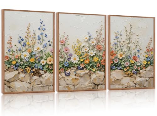 Image of CHDITB 3D Textured Bright Wildflower Wall Art,Natural Spring Flower Decor