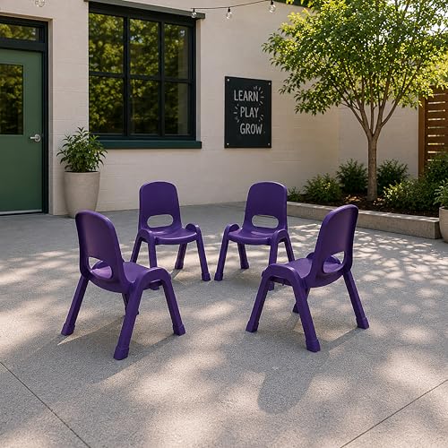 Image of ECR4Kids Plastic Stackable SitRight Chair, 11in, Classroom Furniture, Eggplant, 4-Pack