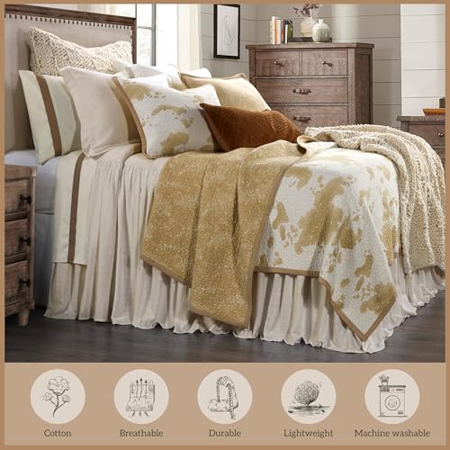 Image of Paseo Road Elsa Cowhide 3 Piece King Tan Cotton Western Bedding Quilt Set