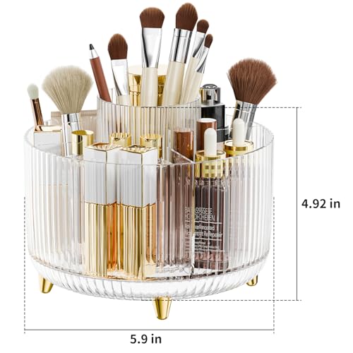Image of fanado 360 Rotate Makeup Brush Holder Organizer, Makeup Organizers Countertop, Makeup organization and Skincare Storage for Vanity, Desktop, Bathroom (Clear)