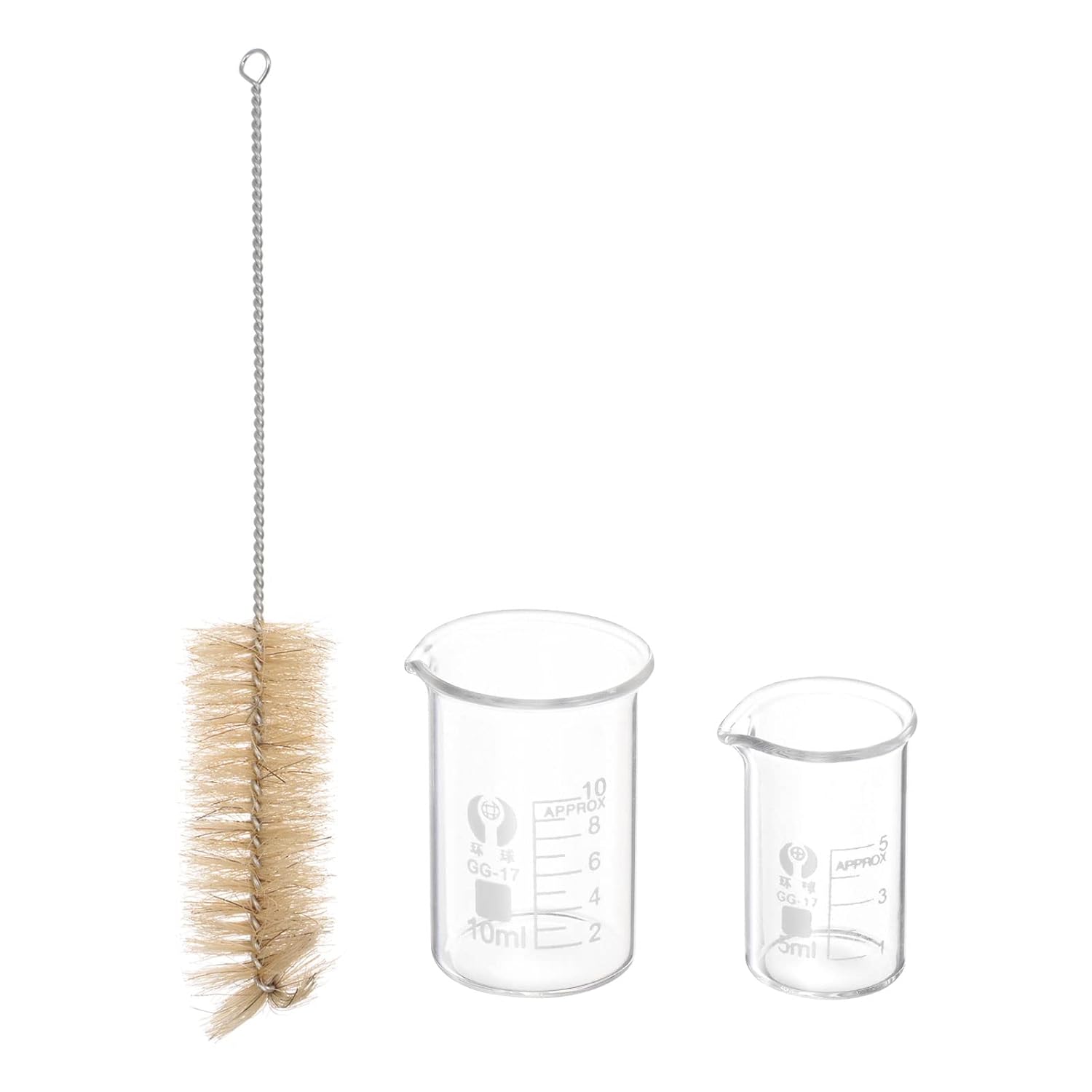 PATIKIL 5ml 10ml Low Form Glass Beaker with Brush, 3.3 Borosilicate Glass Graduated Printed Scale Measuring Cups with Spout for Kitchen Lab Liquids