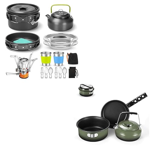 Comparison: Best Odoland 16Pcs Camping Cookware 10 Odoland Bundle - 2 Items 16pcs Camping Cookware Set and 5pcs Camping Cookware