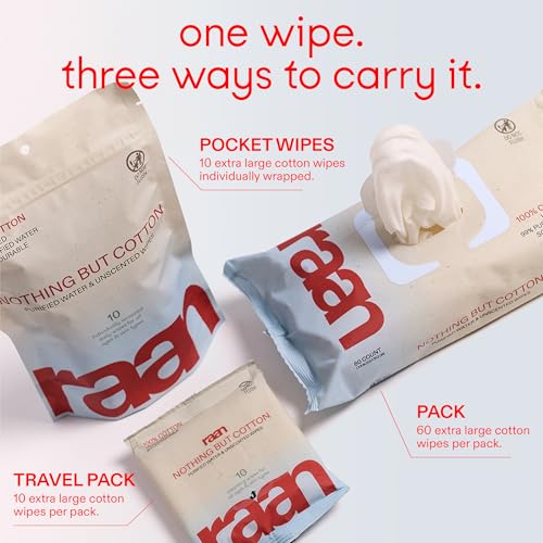 Image of Raan, 100% Cotton TRAVEL PACKS Baby & Toddler Wipes, Unbleached, 99% Purified Water, Fragrance Free, EWG verified, Made for Sensitive Skin, Naturally Soft and Durable, 4 TRAVEL-PACK, 40 Count