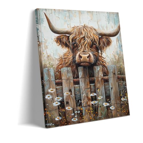 Tableau Toile Vache des Highlands Impression Artistique Rustique Chic
