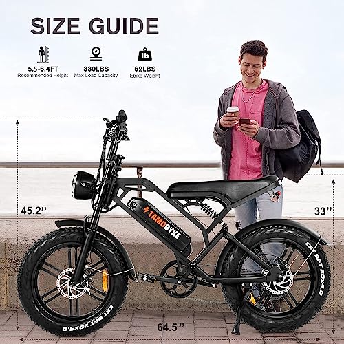Tamobyke Electric Bike For Adults, Ebikes 750W/48V/15Ah Battery, 20'' Fat Tire Electric Bicycles, 27Mph/37 Miles Range, Removable Battery, Colorful Dispaly, Throttle & Pedal Assist. #TOP2