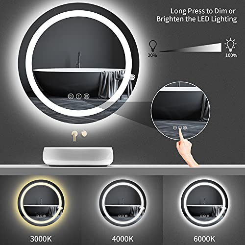 Amorho Led Bathroom Mirror Round 28", Backlit + Front Lights Circle Dimmable Vanity Mirrors For Wall, Frameless, Shatter-Proof, Anti-Fog, 3 Colors Ajusted #TOP4