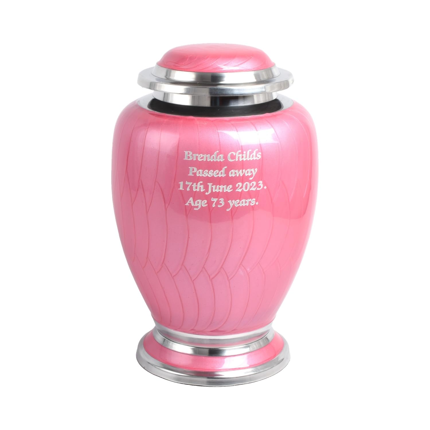 Aluminium Cremation Urn for Human Ashes – Adult Large Size Funeral Memorial Keepsake – Secure and Dignified Resting Place Holds Approx. 90kg or 14 Stone Body Ashes (Personalised- Elegent pink) — image 1