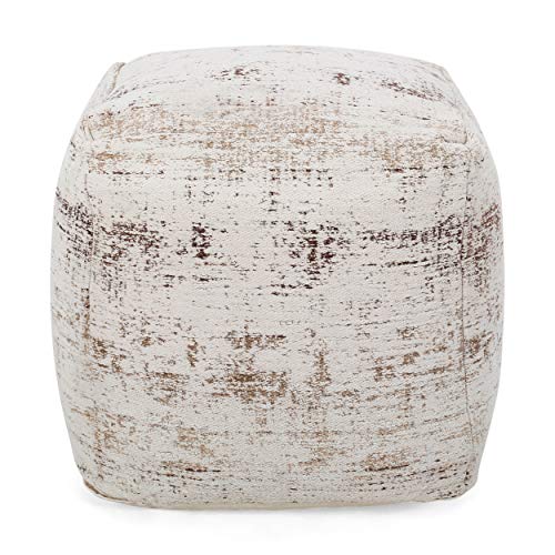 Christopher Knight Home Hannah Hand-Loomed Boho Fabric Cube Pouf, Beige, Brown #TOP4