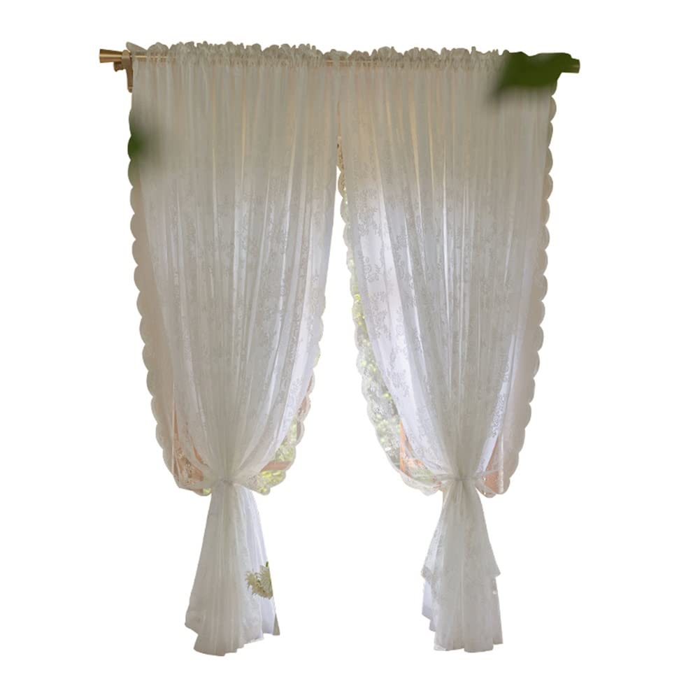 Cantonnière en Dentelle Transparente pour fenêtre, drapé de Rideau à 2 Couches cantonnière de Rideau à Passe-Tringle Moderne pour Salon, Chambre, café, Blanc, 1 Panneau