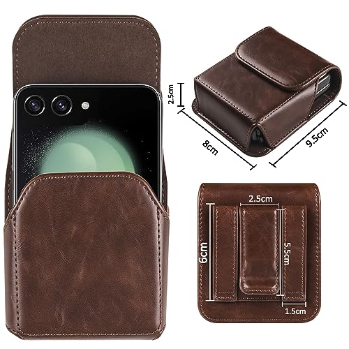 Ingido FLIP-COFFEE For Samsung Galaxy Z Flip 5/4/3 Phone Pouch Holster Belt Case, Leather Pouch thumb #2