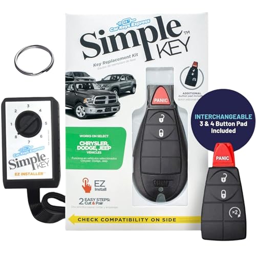 Car Keys Express Simple Key Programmer & Key Fob for Select Chrysler, Dodge, Jeep, Ram, Volkswagen Vehicles (Interchangeable 3 & 4 Button keypads) with Key Ring Included, CDFO-E3-KIT-KR